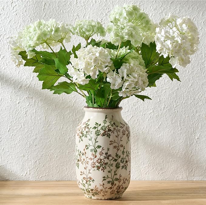 SIDUCAL Ceramic Vintage Pastoral Vase, 8.78 Inch Chinoiserie Floral Vase, Retro Ice Cracked Rustic Farmhouse Vases for Home Decor, Living Room, Bookshelf, Office, Tuscan Decor, Green and Brown Floral