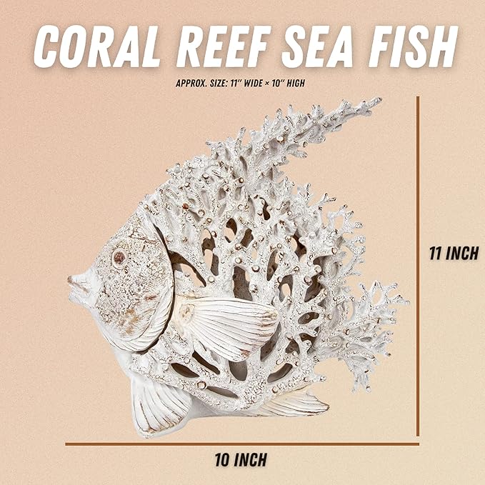 Ocean Decor White Coral Reef Angelfish Sculpture Beach Home Decor Coastal Coral Look Tabletop Collection 11 in x 10 in