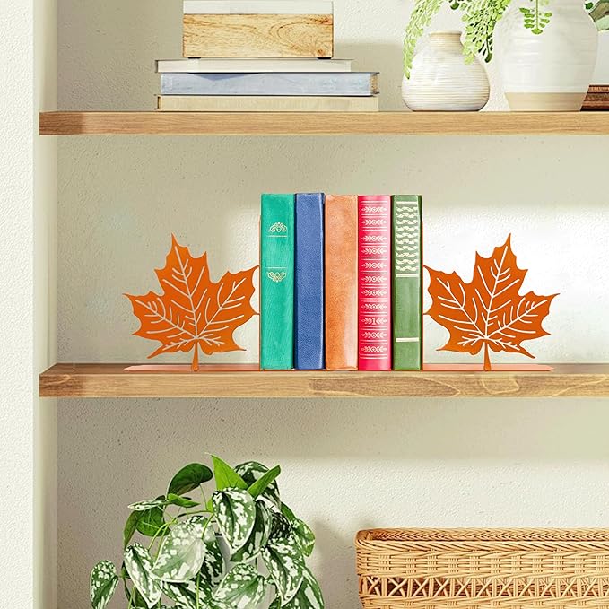 Maple Leaf Decor Bookends Leaves Decor for Fall Cute and Unique Novelty Book Ends for Kids Flower and Plant Room Decor(Orange Yellowk)