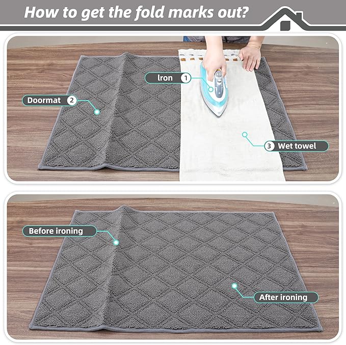 BEQHAUSE Dirt Trapper Door Mat 24" x 36", Non-Slip Washable Doormats Welcome Mat, Dirt Resistant and Absorbent Entrance Mat, Low Profile Floor Mats for Front Back Door, Entryway, Grey