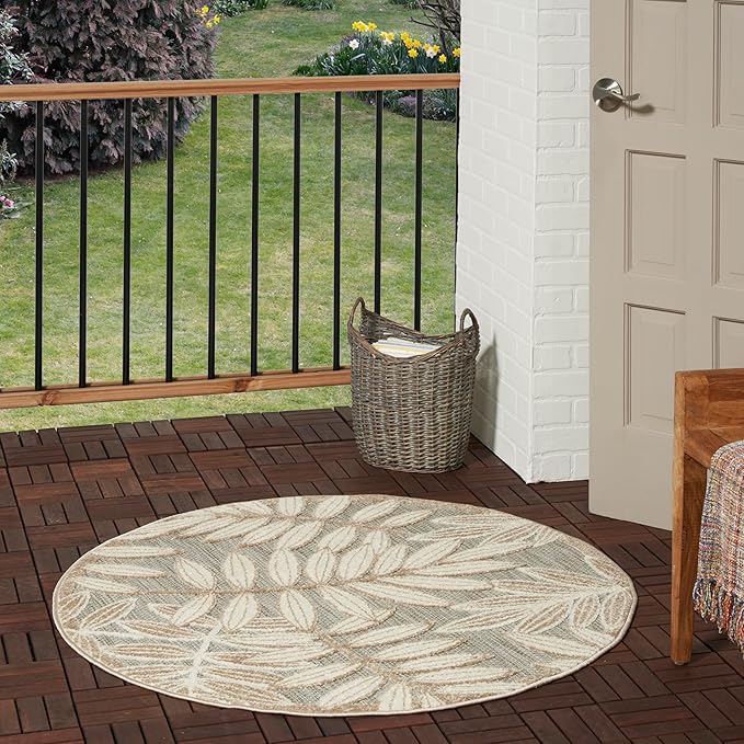 Nourison Home Aloha Natural 4' x Round Area Rug - Easy Clean, Non Shedding, Bed Room, Living Room, Dining Room, Kitchen (4' x Round)