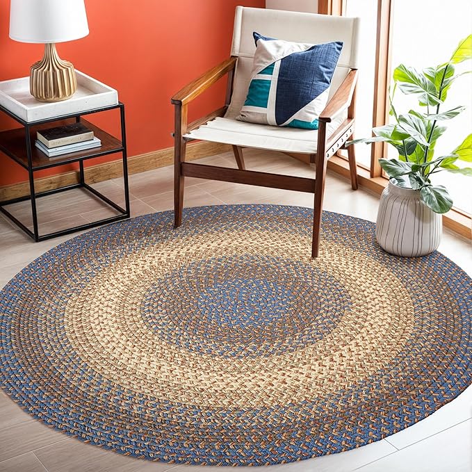 RRI Home Decor EastEnd EL93 Blue Lake 4' x 4' Round - Braided Area Rug, Home Decor, Floor Mat or Bedroom Rug - Easy Care, Ideal for High Traffic Areas in Hallway and Living Room - Made in USA