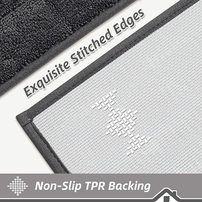 BEQHAUSE Kitchen Rugs Non-Slip Washable [2 PCS], Machine Washable Kitchen Mats Absorbent Soft Kitchen Runner Rugs for Floor,Sink,Hallway,Laundry,20”x32”+20”x48”, Dark Grey