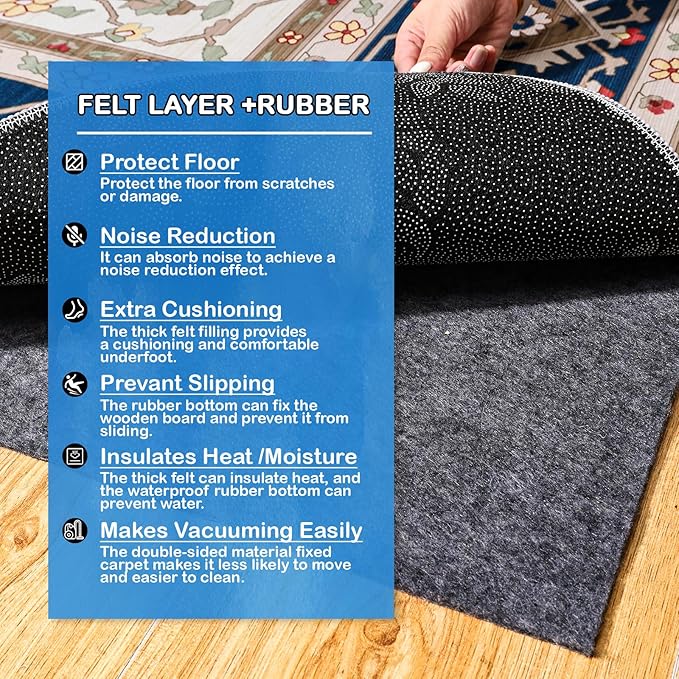 Non-Slip Rug Pads 1/4” Thick, 2x6Ft Waterproof Rugs Non Skid Rug Pad for All Floors and Finishes Durable Hardwood Floor Protective Felt Keeps Rugs in Place, Safe and Secure