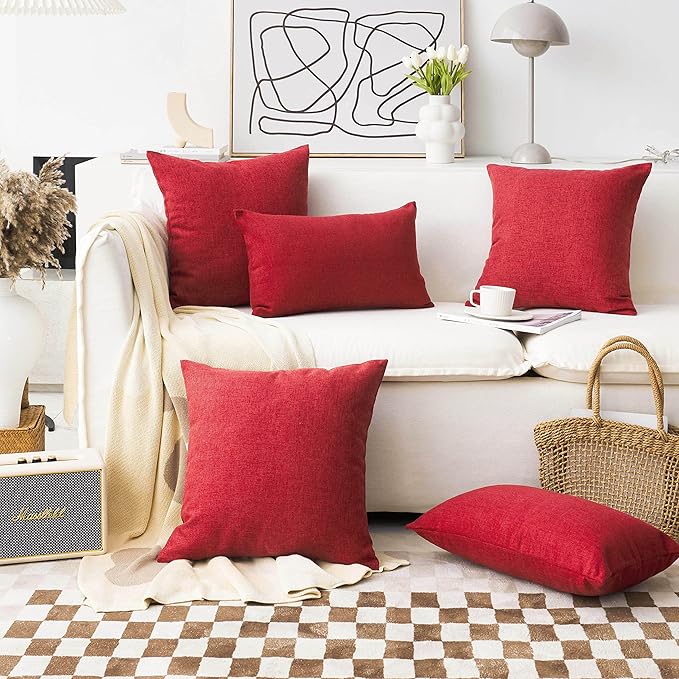 Home Brilliant Throw Pillow Cover 26 x 26 Linen Decorative Euro Sham Red Pillow Cover for Couch Sofa Patio Valentine's Day, 26x26 inches(66cm), Burgundy