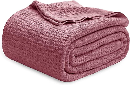 Bedsure Gentlesoft 100% Cotton Blanket Twin XL Size for College Dorm - Breathable and Soft for Spring Summer, Waffle Weave Twin Blanket for Bed, Dorm Room Essentials, Dusty Rose, 66x90 inches
