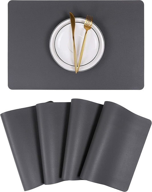 Wipeable Placemats Leather Table Mats Waterproof Heat-Resistant Easy to Clean for Dining Table Set Kitchen Table (4, Grey)