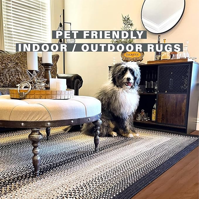 Black Mist Braided Oval Rug 20"x30" - Black & Tan Rustic Rugs for Entryway and Kitchen, Water Absorbing, Machine Washable and Reversible - Both Indoor and Outdoor