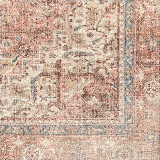 RUGGABLE Washable Area Rug – Kamran Rose Pink 2x3, Stain-Resistant, Non-Slip – Small Machine Washable Rugs for Living Room, Bedroom, Hallway, Entryway & Bathroom–with Standard Pad