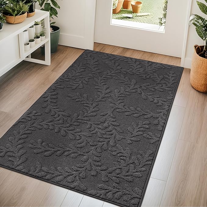 BEQHAUSE Door Mats 36”x60”, Dirt Trapper Doormats Indoor, Non-Slip Washable Entryway Rugs, Super Absorbent Welcome Mat for Front Door, Muddy Shoes & Paws, Dark Grey