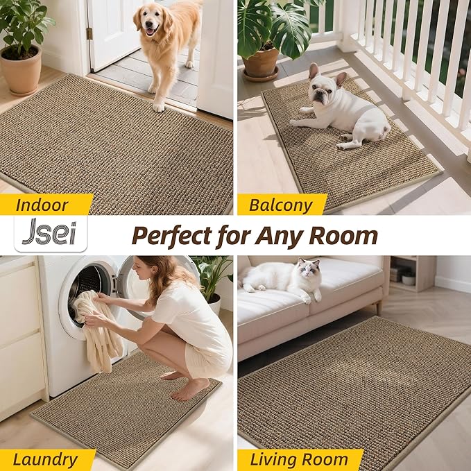 JSEI Dirt Trapper Door Mat 20"x32" Non-Slip Washable Entrance Mat, Dog Doormats, Absorbent & Fade-Resistant Floor Mats, Low Profile Welcome Mats for Entryway, Front Door, and Inside Entrance, Taupe