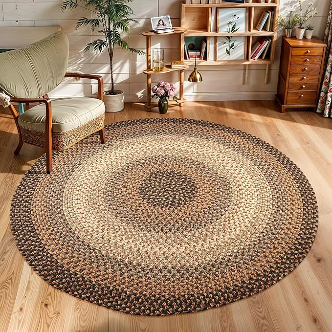 RRI Home Decor EastEnd EL33 Taupetone 4' x 4' Round - Braided Area Rug, Home Decor, Floor Mat or Bedroom Rug - Easy Care, Ideal for High Traffic Areas in Hallway and Living Room - Made in USA