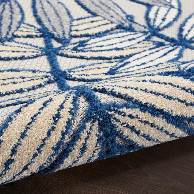 Nourison Home Aloha Ivory Navy 6' x 9' Area Rug - Easy Clean, Non Shedding, Bed Room, Living Room, Dining Room, Kitchen (6' x 9')