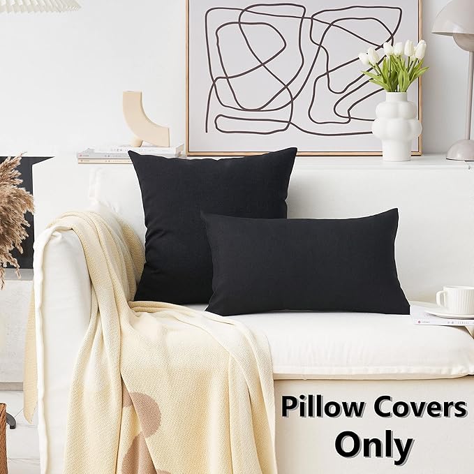 Home Brilliant 18x18 Pillows Covers Lined Linen Fall Throw Pillow Covers for Bed Couch Sofa, Set of 2, 18 x 18 inches(45cm), Black