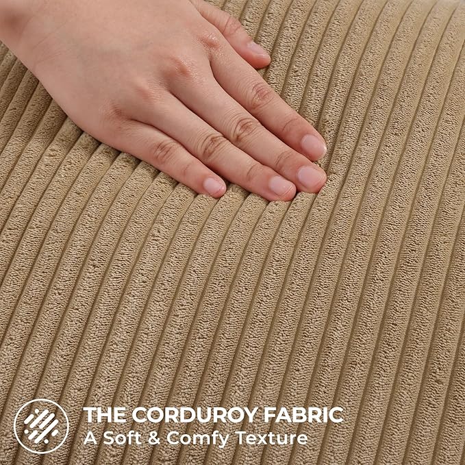 Mecatny Corduroy Decorative Throw Pillow Covers 22x22 Set of 2 for Sofa Living Room, Soft Neutral Boho Couch Pillow Covers for Home Decor, Khaki