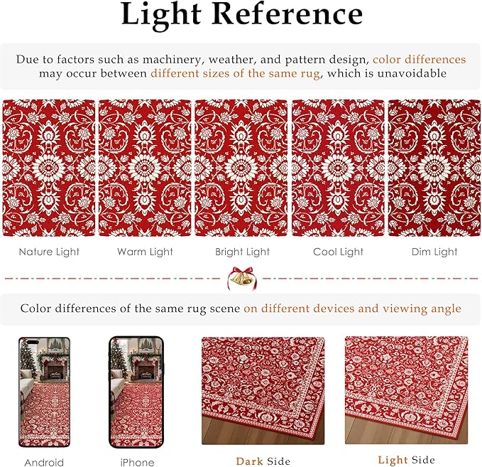 HUGEAR Christmas 6x9 Machine Washable Rugs Red Hallway Large Area Rug Indoor Accent Rug Floral Low Pile Carpet Soft Throw Aesthetic Rug Bedroom Living Room Office Dining Room Kitchen Laundry Room