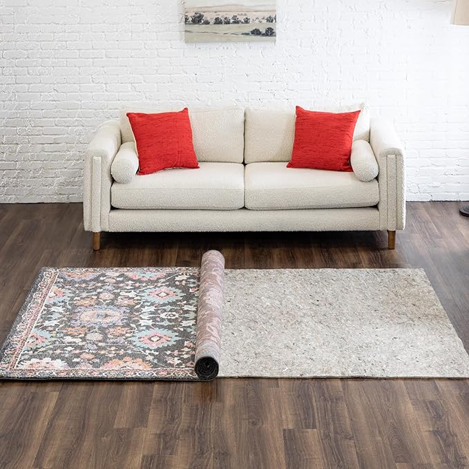 Mohawk Home 6' Round Non Slip Grip Rug Pad 1/2" Thick Dual Surface Felt Cushion + Rubber Gripper - Safe for All Floors