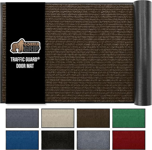 GORILLA GRIP Waterproof Traffic Guard Door Mat, Heavy Duty Entryway Mats, Strong Backing Commercial Utility Rugs for Office Hallway, Garage Floor and Home, Low Profile Carpet Runner, 29x17, Brown