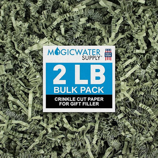 MagicWater Crinkle Cut Paper for Gift Baskets - 2LB - Army Green - Perfect for Shredded Paper Filler, Basket Filler, Gift Boxes, Bridesmaid Gifts, Christmas Stuffers & More – Ideal for All Occasions