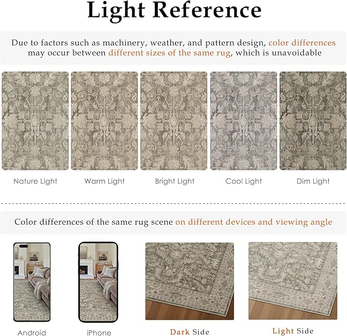 PureCozy Brown 5x7 Area Rug Vintage Washable Living Room Carpet Non Slip Bedroom Indoor Office Low Pile Traditional Distressed Retro Accent Rug for Dining Room Bathroom Kitchen