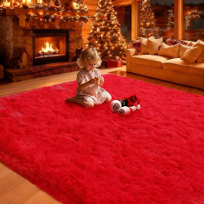 Mtandyx 5x7 Plush Fluffy Area Rugs, Large Soft Carpet, Upgraded Non-Slip Rectangular Rug for Living Room, Bedroom, Kids Room, Dorm,Modern Home Decor Aesthetic,Red.