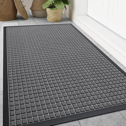 Smiry Front Door Mat Outside Entrance, Heavy Duty Natural Rubber Doormat, Non Slip, Trap Dirt and Moisture, Easy Clean, Low Profile Welcome Floor Mats for Indoor Outdoor Entry, 47x32 Inch, Grey