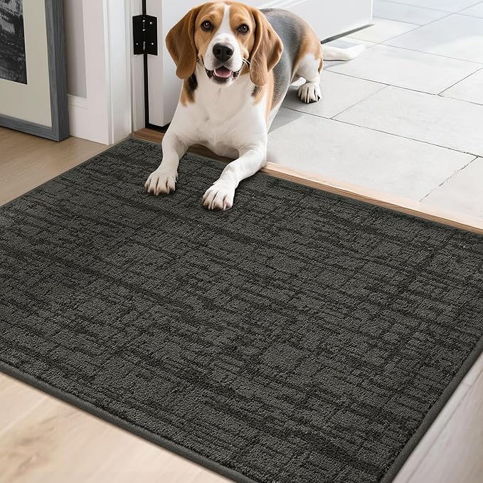 COSY HOMEER-Door-Mat Dirt Trapper Entryway Rugs 20"x32" Non Slip Washable Entrance Mats Absorbent Welcome Mat Low Profile Dog Door Mats for Front Back Doomats and Wet Shoes,Dark Grey