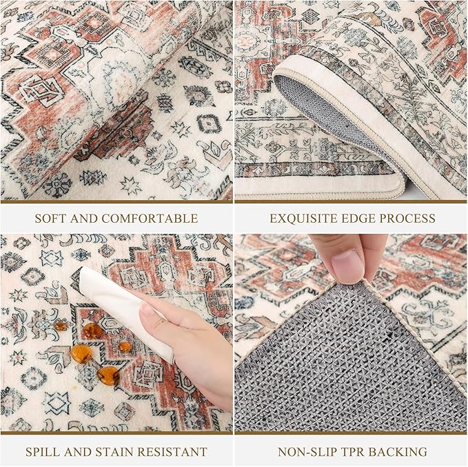 Pauwer Kitchen Rugs Sets of 3 Non Slip Washable Kitchen Mats for Floor Farmhouse Kitchen Floor Mat Runner Rug Boho Kitchen Sink Rug Carpet for Kitchen Hallway Laundry Room, Ivory