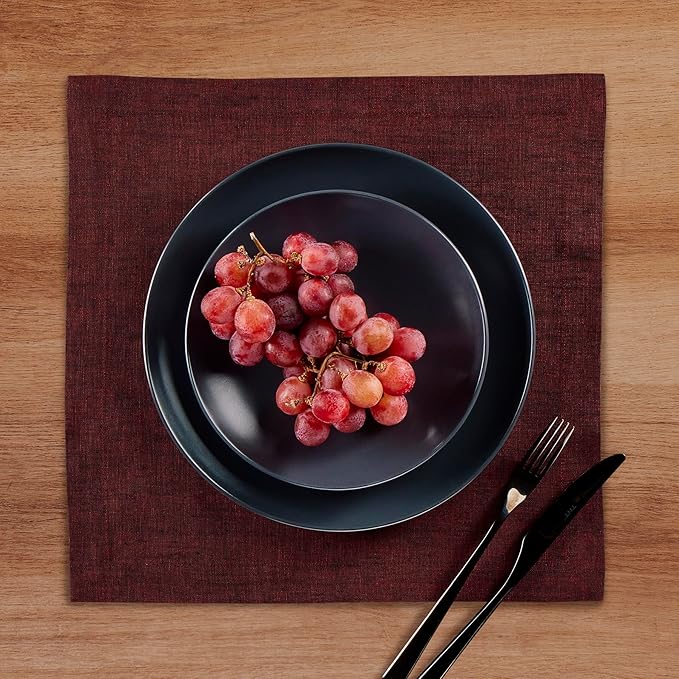 Solino Home Linen Square Placemats Set of 4 - Red Garnet Placemats 14 x 14 Inch - 100% Pure Linen Table Mats for Valentines, Winter - Athena