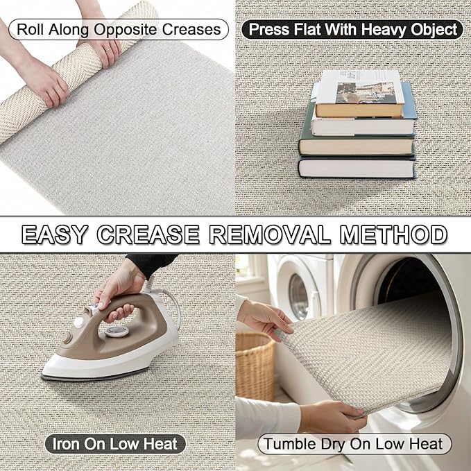 ENHASIV Ultra Thin Indoor Door Mat 24"x47", Washable Door Mat Indoor Entrance, Non Slip Rubber Backing Doormat Low-Profile Inside Entryway Mat, Unique Herringbone Design Entry Mat, Khaki (FOLD)