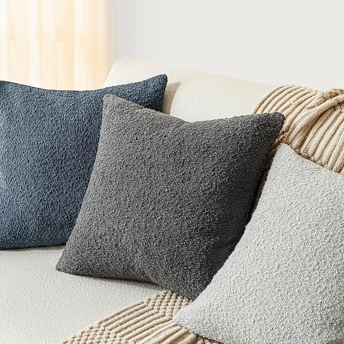 Foindtower Decorative Textured Boucle Throw Pillow Covers Accent Solid Pillow Cases Neutral Soft Cozy Couch Cushion Case for Chair Sofa Bedroom Living Room Home Decor 26 x 26 Inch,Dark Grey