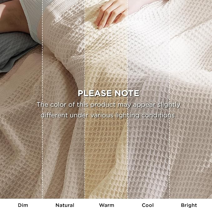 Bedsure Gentlesoft 100% Cotton Blanket Queen Size for Bed - Breathable and Soft, Thick Cozy Waffle Weave Christmas Blanket Gift for Women, Light Beige, 90x90 Inches