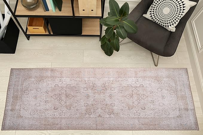 RugOver Machine Washable Area Rug, Pet-Friendly and Non-Slip Indoor Carpet for Kitchen, Bathroom, Living Room, Home Floor Decoration(Brown/Sand, 2'6" x 6'6")