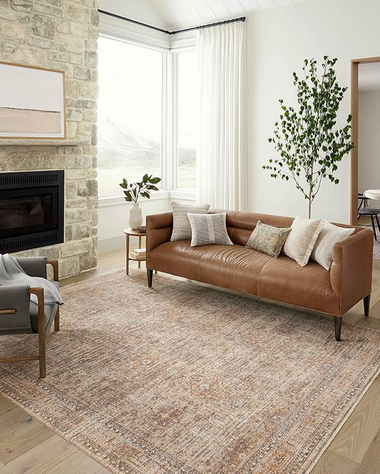 Loloi Angela Rose Blake Collection BLA-06 Oatmeal/Spice 5'-3" x 5'-3" Round, .25" Pile Height, Fringe, Area Rug