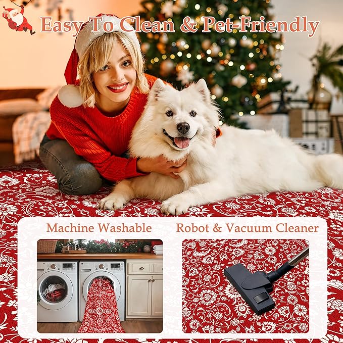 HUGEAR Christmas 6x9 Machine Washable Rugs Red Hallway Large Area Rug Indoor Accent Rug Floral Low Pile Carpet Soft Throw Aesthetic Rug Bedroom Living Room Office Dining Room Kitchen Laundry Room
