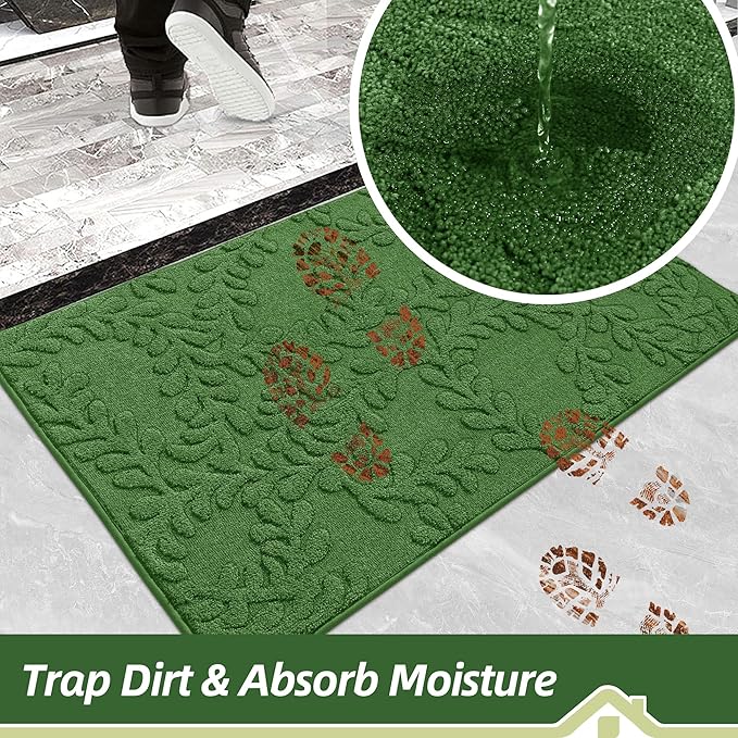BEQHAUSE Door Mats 36”x60”, Dirt Trapper Doormats Indoor, Non-Slip Washable Entryway Rugs, Super Absorbent Welcome Mat for Front Door, Muddy Shoes & Paws, Green