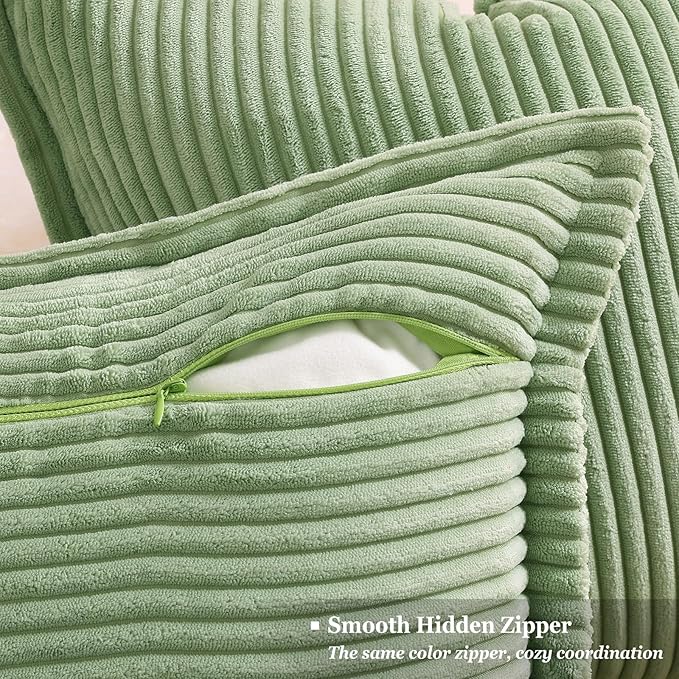decorUhome Spring Corduroy Sage Green Euro Sham Throw Pillow Covers 24x24 Set of 2 Decorative Soft Boho Farmhouse Couch Pillow Covers for Living Room Bed Sofa Broadside Striped Pillow Cases