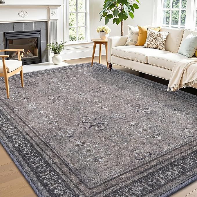 Vanmoos 5x7 Area Rugs for Living Room, Bedroom - Machine Washable, Non-Slip Bedside Rug, Large Soft Floor Carpet for Office, Dining Room, Farmhouse and Home Decor, Urban Luxe/Olive Brown