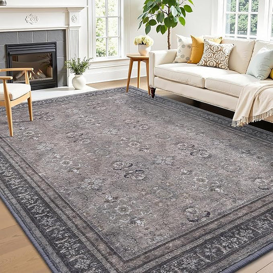 Vanmoos 5x7 Area Rugs for Living Room, Bedroom - Machine Washable, Non-Slip Bedside Rug, Large Soft Floor Carpet for Office, Dining Room, Farmhouse and Home Decor, Urban Luxe/Olive Brown