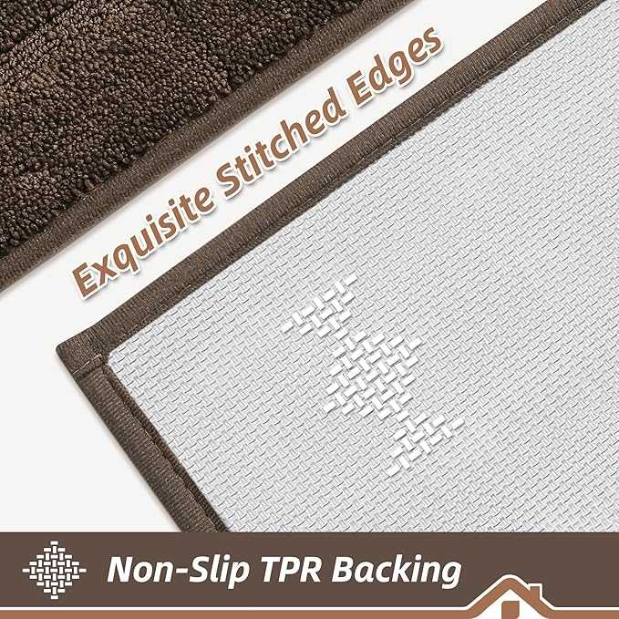 BEQHAUSE Kitchen Rugs Non-Slip Washable, Machine Washable Kitchen Mats Absorbent Soft Kitchen Runner Rugs for Floor,Sink,Hallway,Laundry,32"x48", Brown