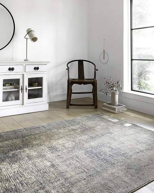 Loloi Teagan Collection TEA-05 Denim/Slate 5'-3" x 7'-6" Area Rug, Large, Soft Neutral Rug, High-Traffic for Living Room, Bedroom, Home Office, Dining Area