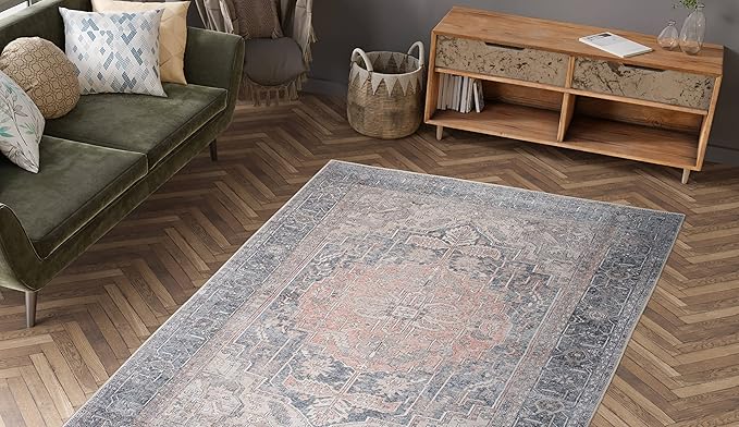 RugOver Machine Washable Area Rug, Pet-Friendly and Non-Slip Indoor Carpet for Kitchen, Bathroom, Living Room, Home Floor Decoration(Fossil/Salmon, 2' x 3')