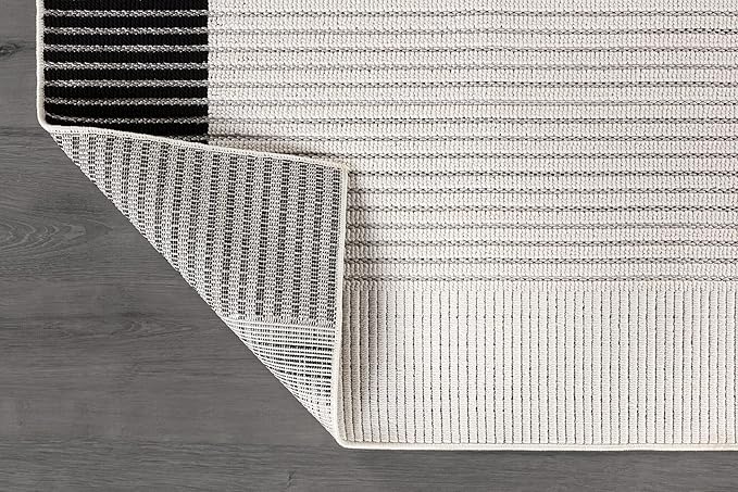 Luul Home Modern Micro Loop Indoor Area Rugs for Living Room Bedroom Kitchen Geometric Striped Black-White 5x7 Luxury Durable Low and High Pile Non-Shedding Stain Resistant Soft Area Carpet 5 x 7