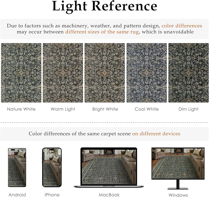 PureCozy Area Rug 5x7 Black Washable Vintage Living Room Carpetb Traditional Distressed Bedroom Indoor Soft Non Slip Large Rug Retro Thin Low Pile Floor Cover for Office Dining Room