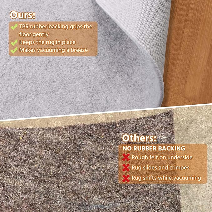 6' x 9' Non Slip Rug Pad Waterproof, 1/4" Thick 100% Felt +Rubber Rug Pad, Under Area Rug Pad Protective Cushioning Rug Pads Carpet Gripper Keep Rugs in Place, Safe for All Floors