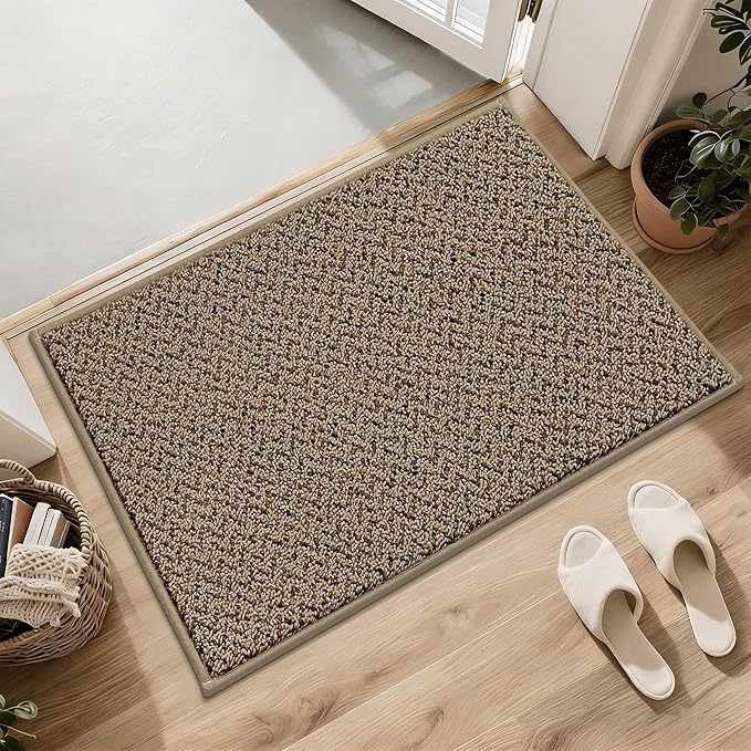 COSY HOMEER Door Mat 17" x 30" Non Slip Absorbent Entryway Rugs Dirt Trapper Doormats Washable Entrance Mats Low Pile Welcome Floor Mat for Front Back Door and Entry Mats,Taupe(Roll Packing)