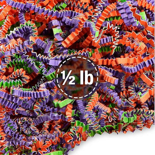 FRILLZ Crinkle Cut Paper Shred Filler for Baskets, Gifts, Packing and Protecting your Easter, Spring Festival, Birthday and other events (1/2 pound, purple orange lime green)
