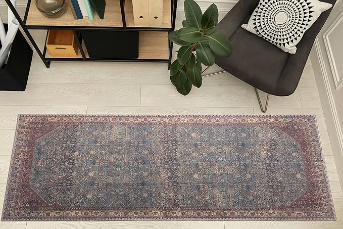 RugOver Machine Washable Area Rug, Pet-Friendly and Non-Slip Indoor Carpet for Kitchen, Bathroom, Living Room, Home Floor Decoration(Denim/Eggnog, 2'6" x 6'6")