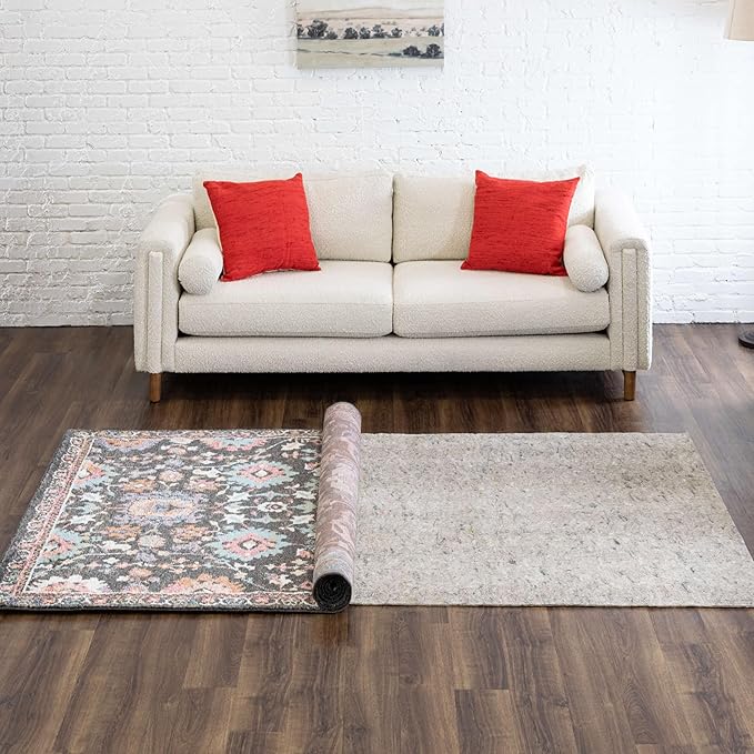 Mohawk Home 7' x 10' Non Slip Grip Rug Pad 1/4" Thick Dual Surface Felt Cushion + Rubber Gripper - Safe for All Floors