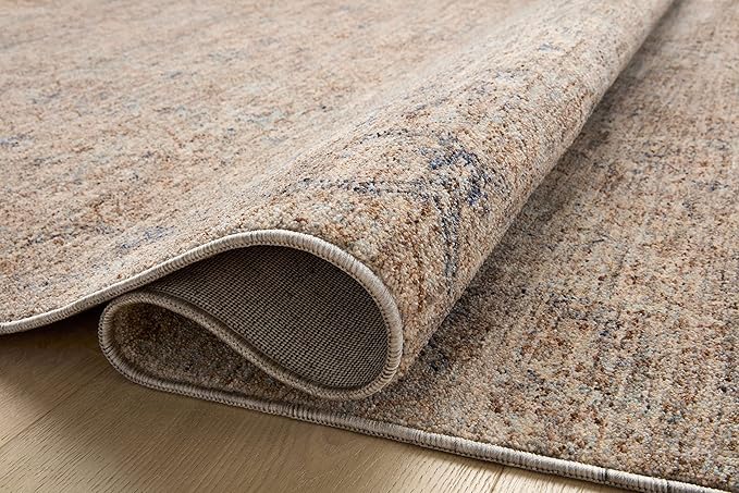 Loloi Angela Rose Blake Collection BLA-03 Taupe/Blue 5'-3" x 5'-3" Round, .25" Pile Height, Fringe, Area Rug